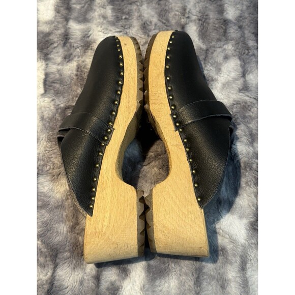 Black  Swedish Design Clogs Vollsjo Suede Leather Wooden Size EU 39/US 8 - Picture 7 of 8